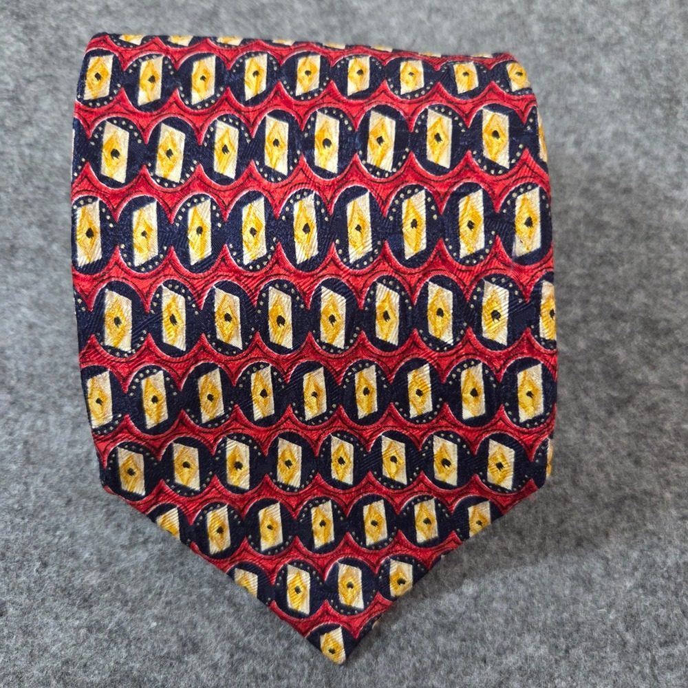 Ermenegildo Zegna Mens Red Navy Gold Geometric‎ Silk Tie  Made in Italy